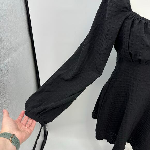 Lulus Milkmaid Babydoll Dress M Black Tie Neck Y2K Long Sleeve Renaissance Fairy - Picture 4 of 8